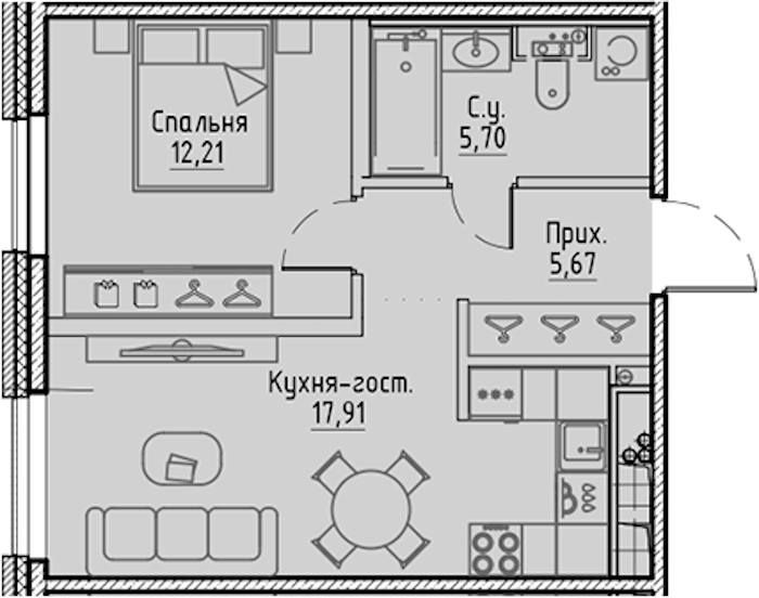 1-комнатная квартира 41.49 м², 6/10 эт., ЖК «LEGENDA Сампсониевский 32»